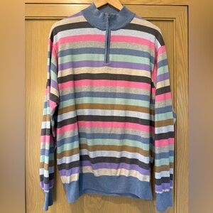 Peter Millar Multicolor Striped Quarterzip Cotton High Neck Sweater Italy XLG